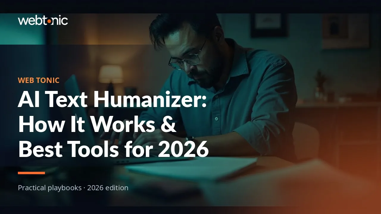 Editorial hero image for the Web Tonic article AI Text Humanizer: How It Works & Best Tools for 2026
