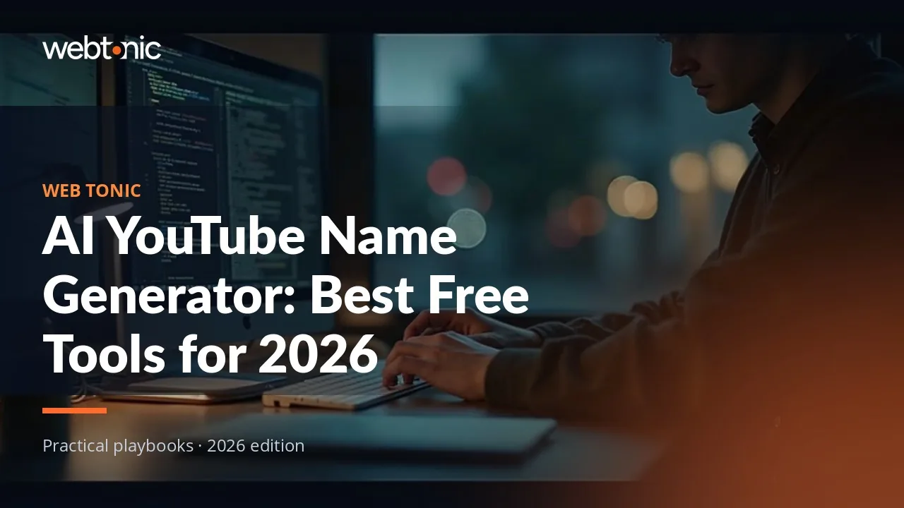 Editorial hero image for the Web Tonic article AI YouTube Name Generator: Best Free Tools for 2026