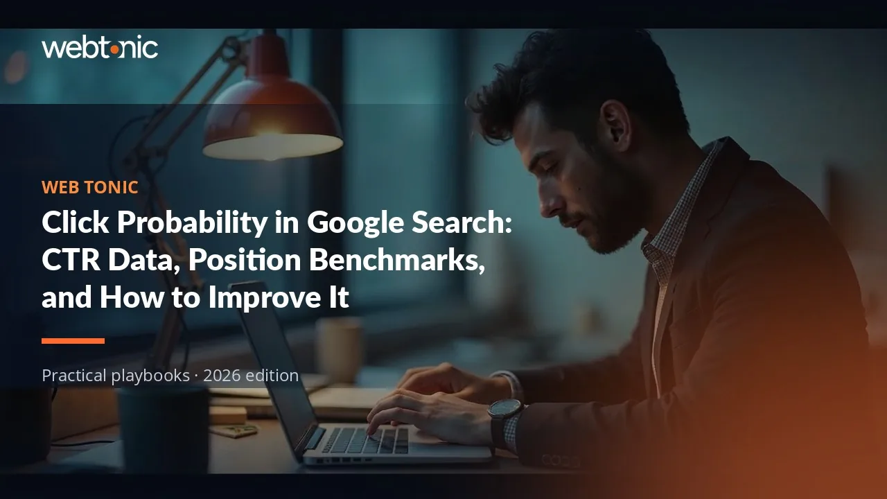 Editorial hero image for the Web Tonic article Click Probability in Google Search: CTR Data, Position Benchmarks, and How to Improve It