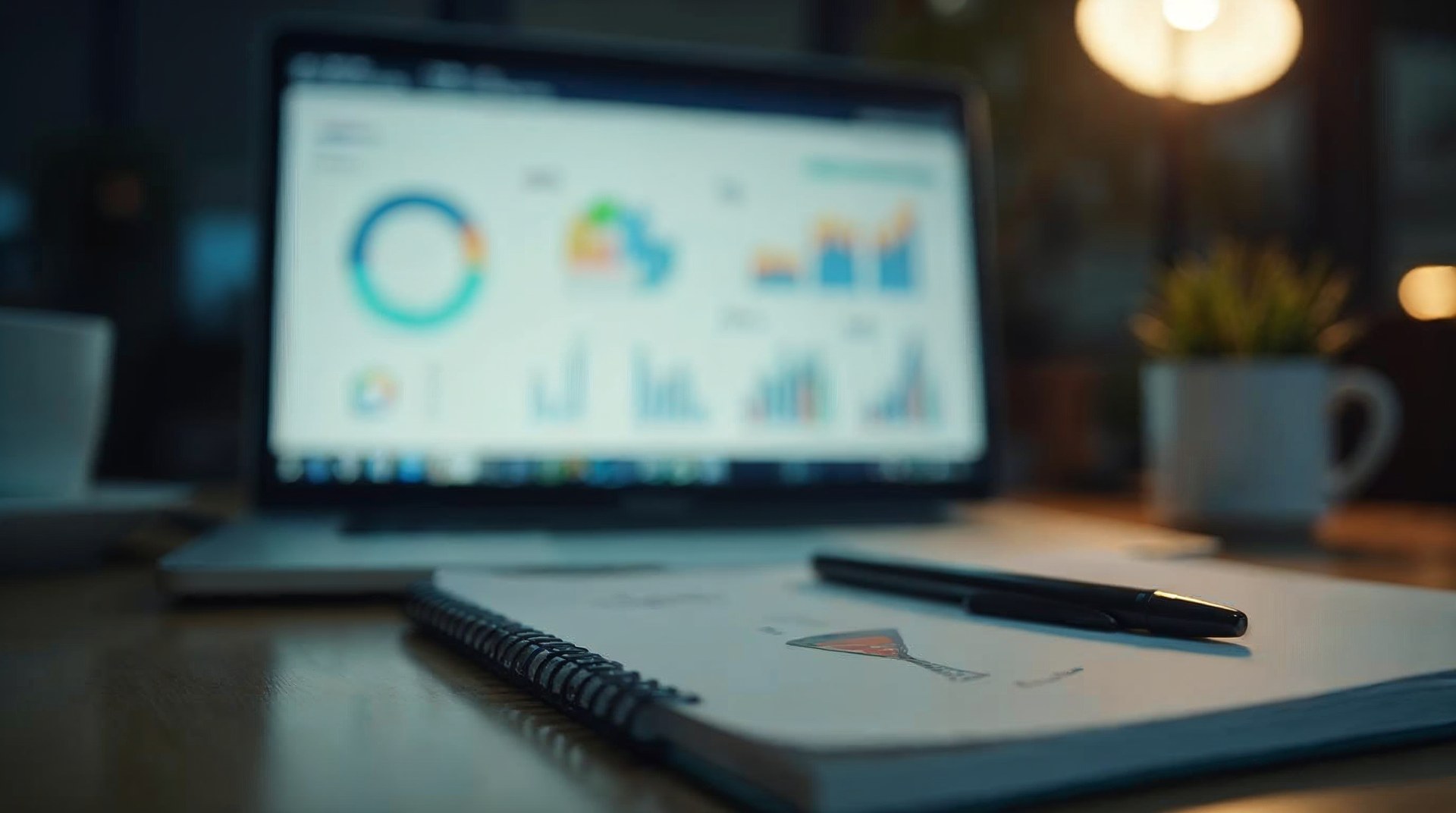 Notebook with a hand-drawn conversion funnel beside a laptop showing a bidding dashboard