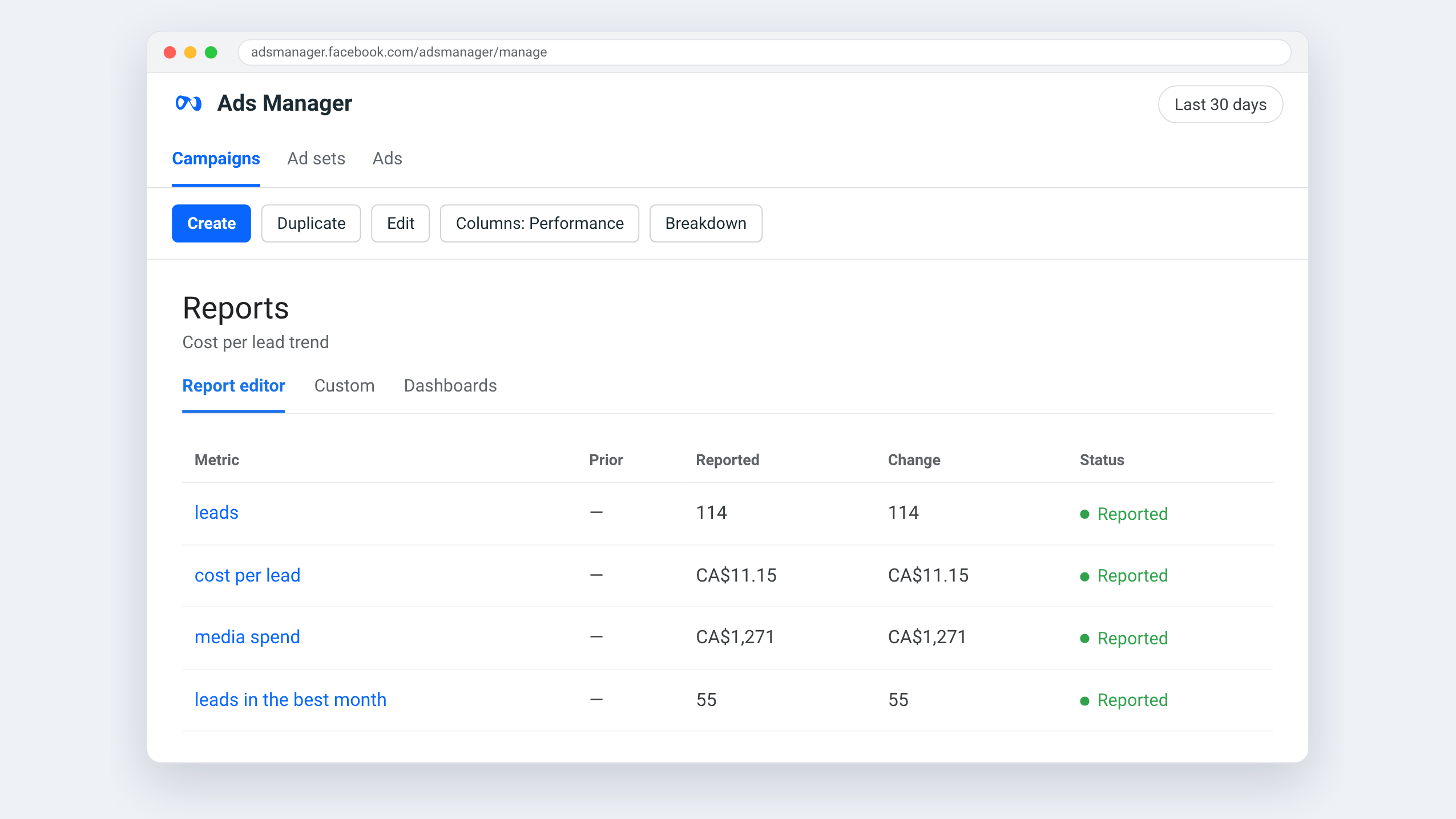 Meta Ads Manager view for Katchoo — Absolutes, no invented growth