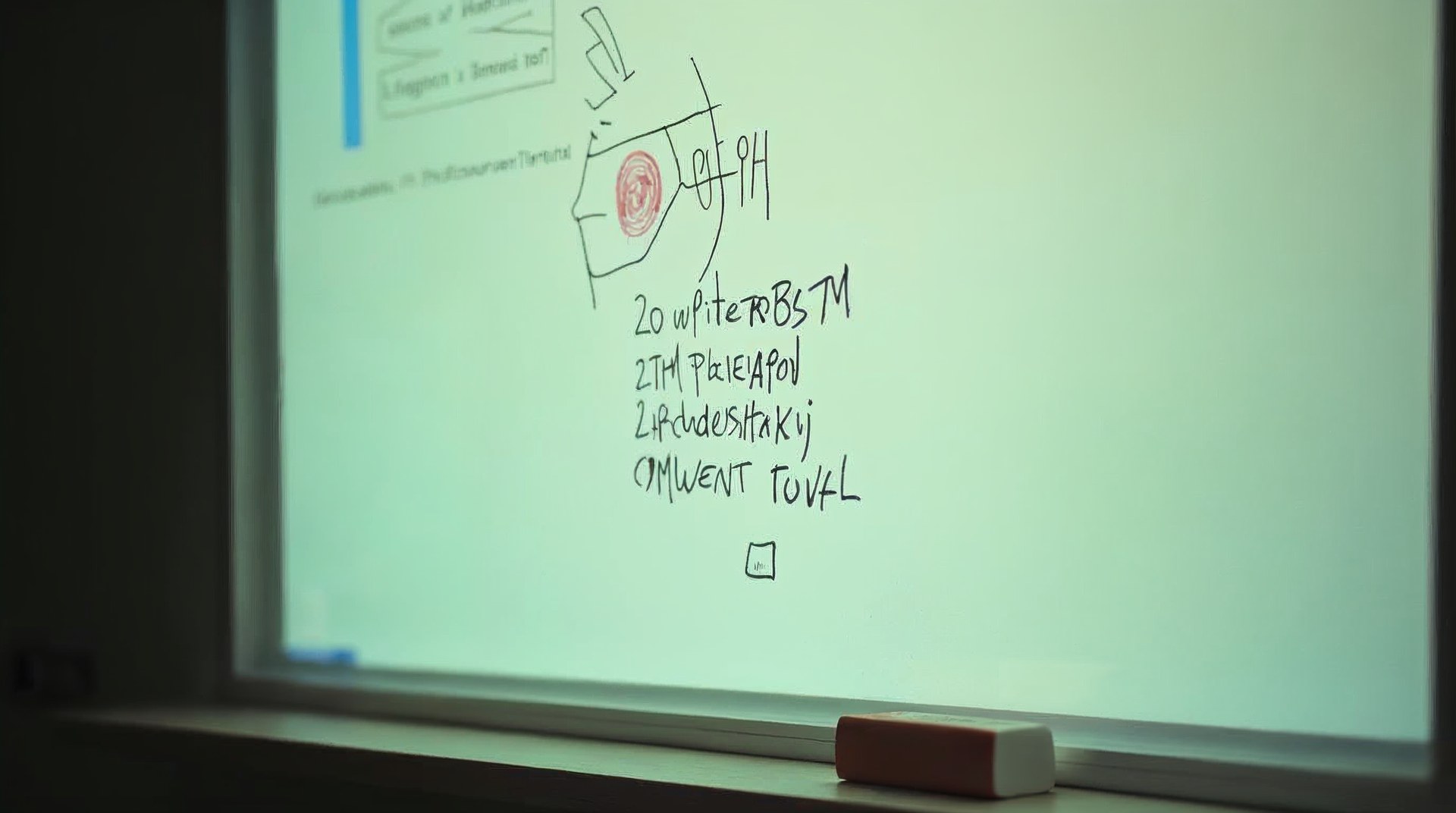 Whiteboard with a hand-drawn funnel and event names written in marker