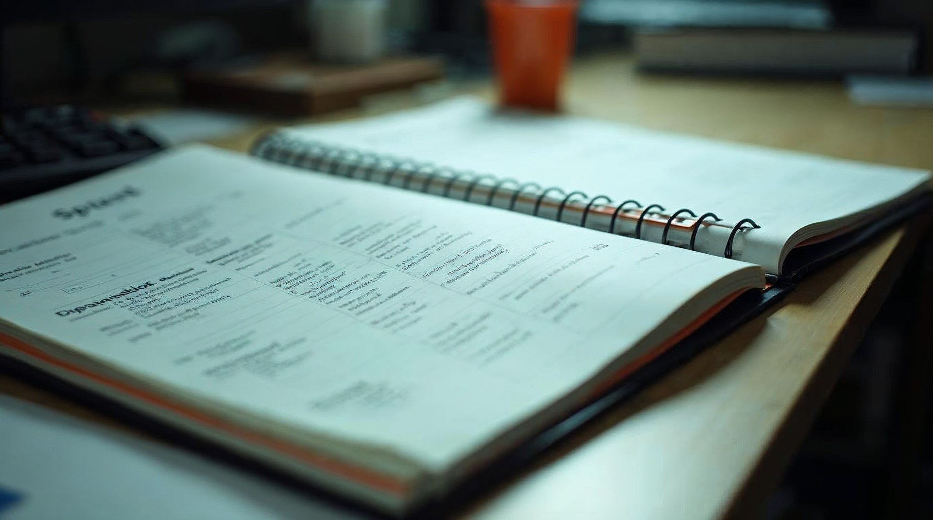 Experiment log open on a desk with tabbed results