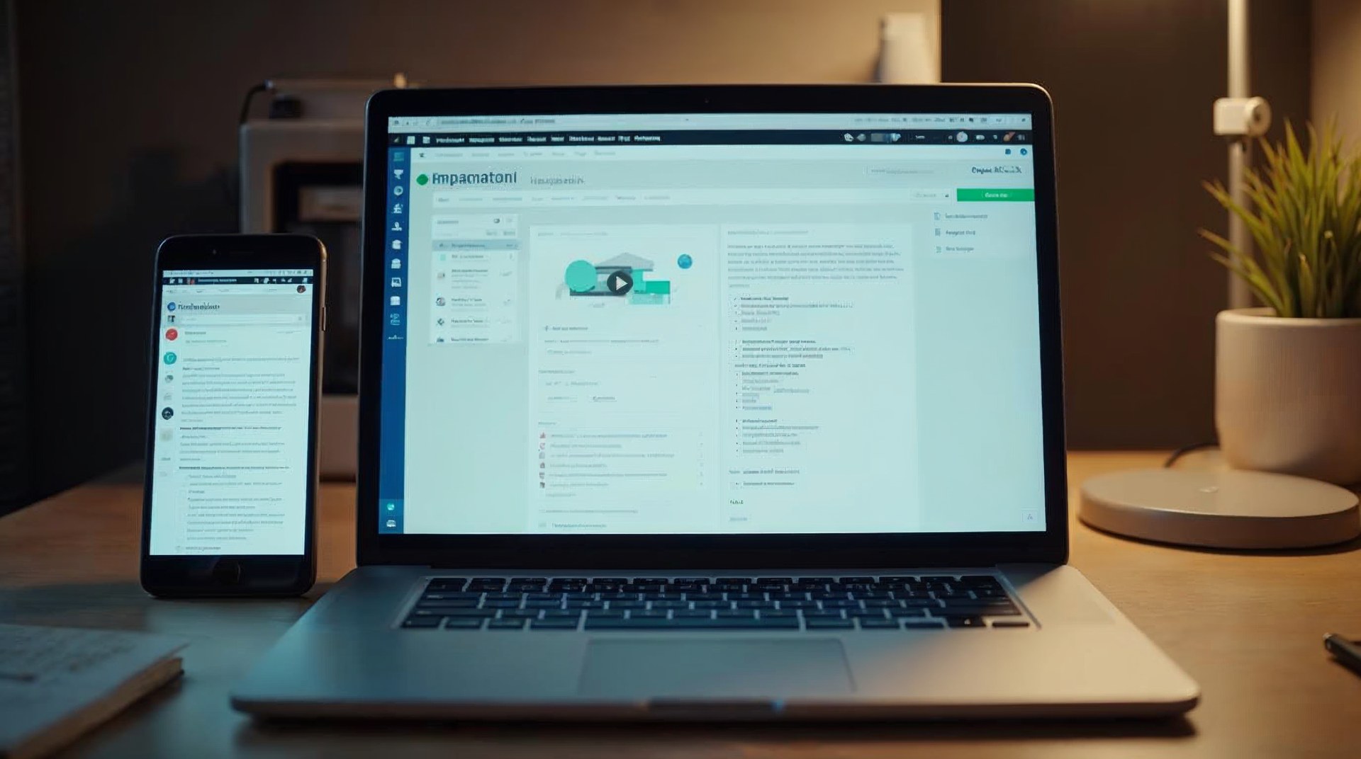 Laptop showing an email flow builder beside a phone with a newsletter open