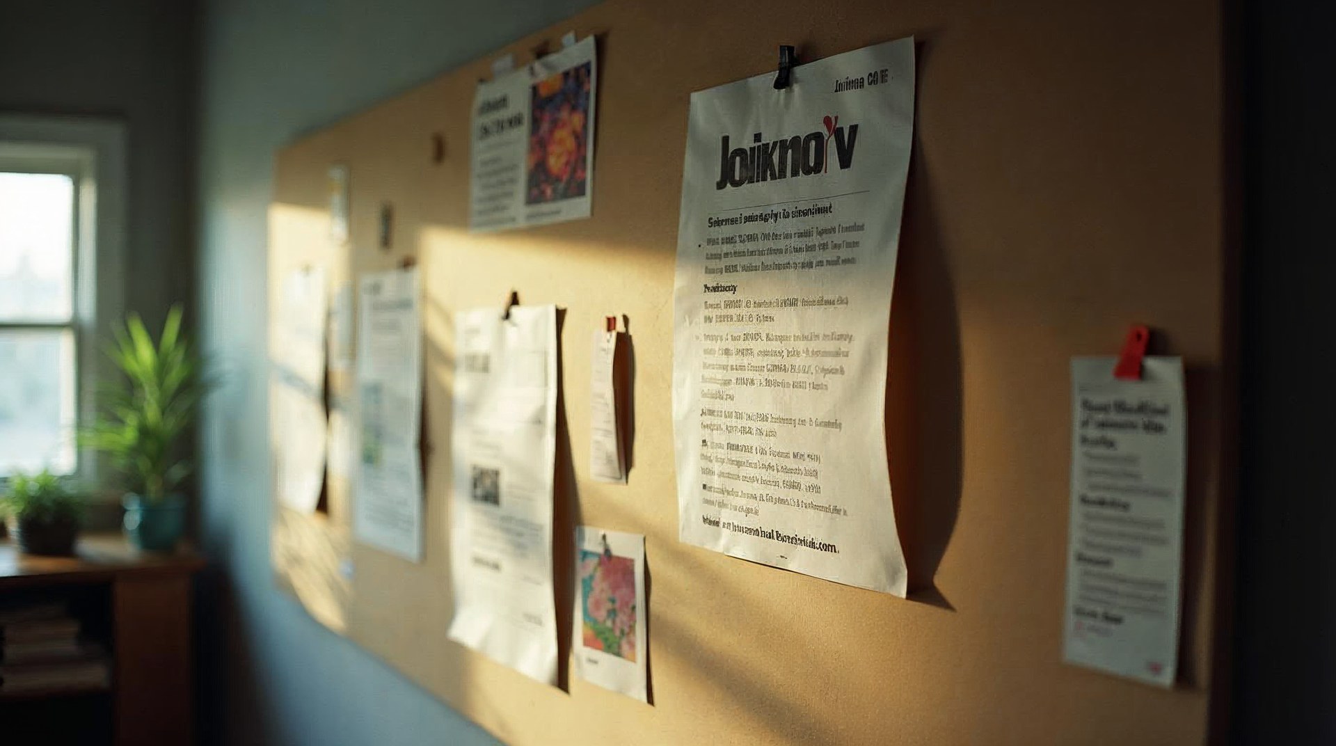 Studio pinboard of poster variants in afternoon light