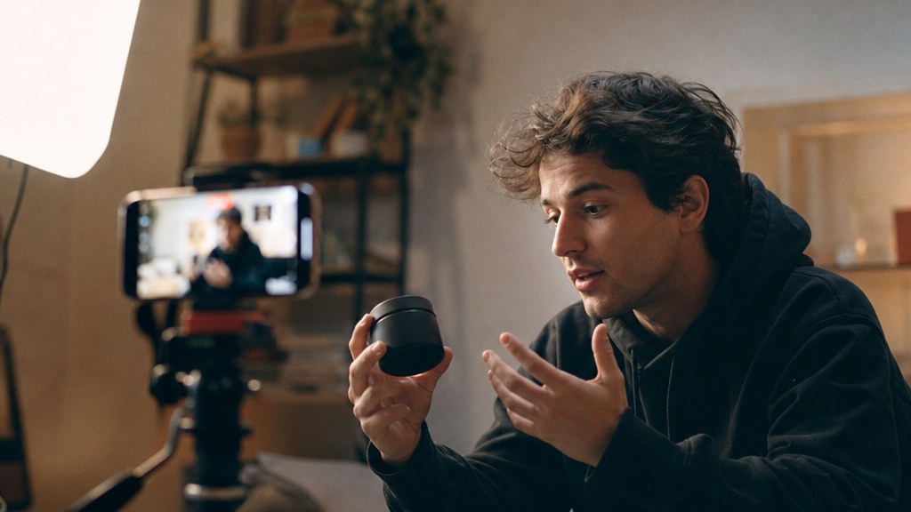 Influencer filming a product sequence at home