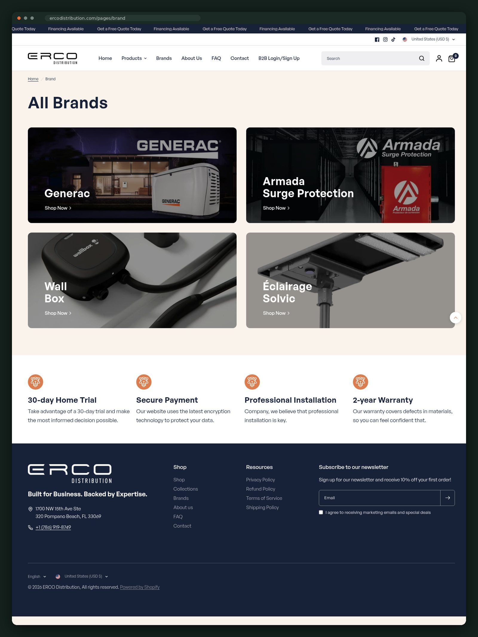 Erco Distribution website — screen 3