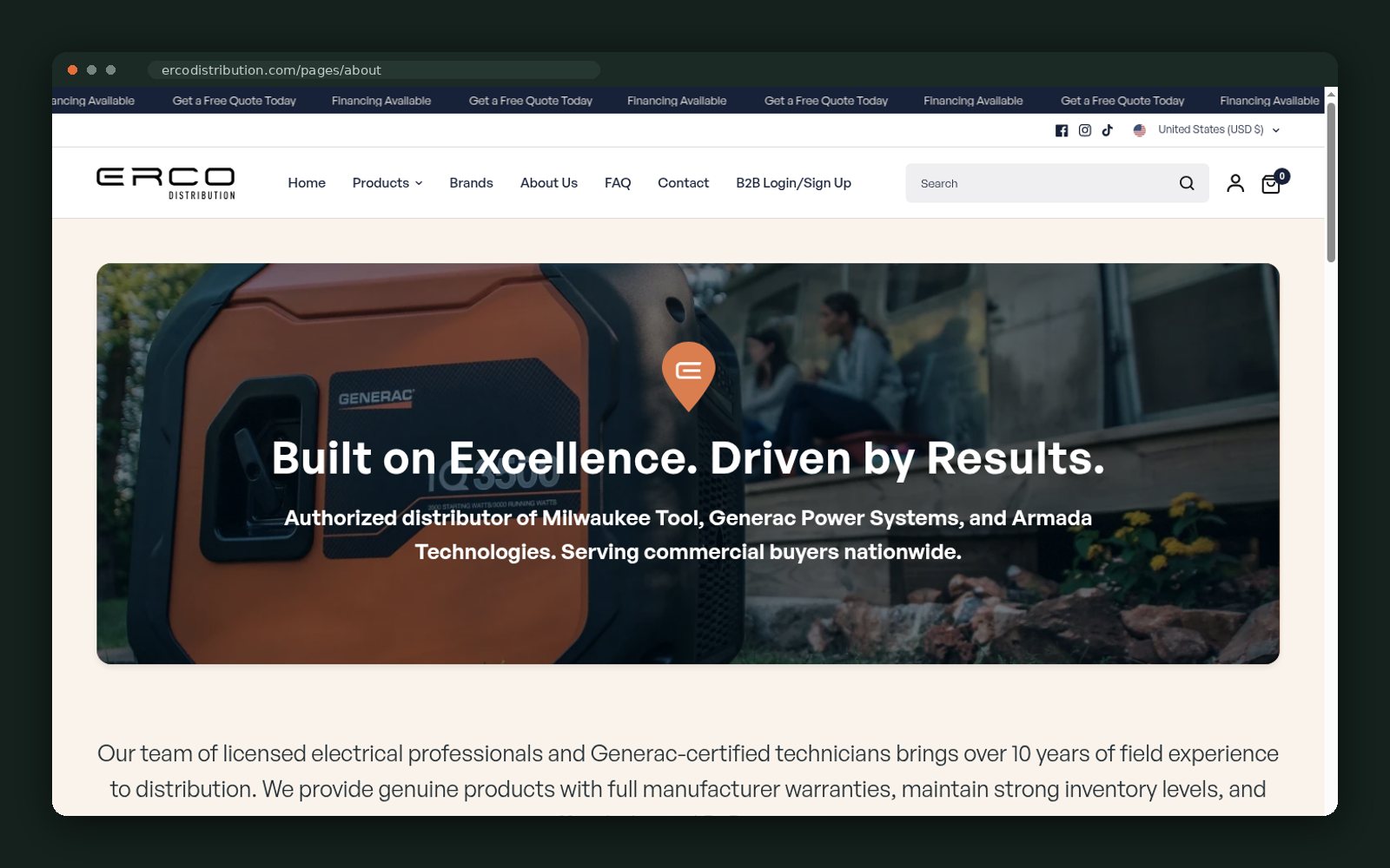 Erco Distribution website — screen 4