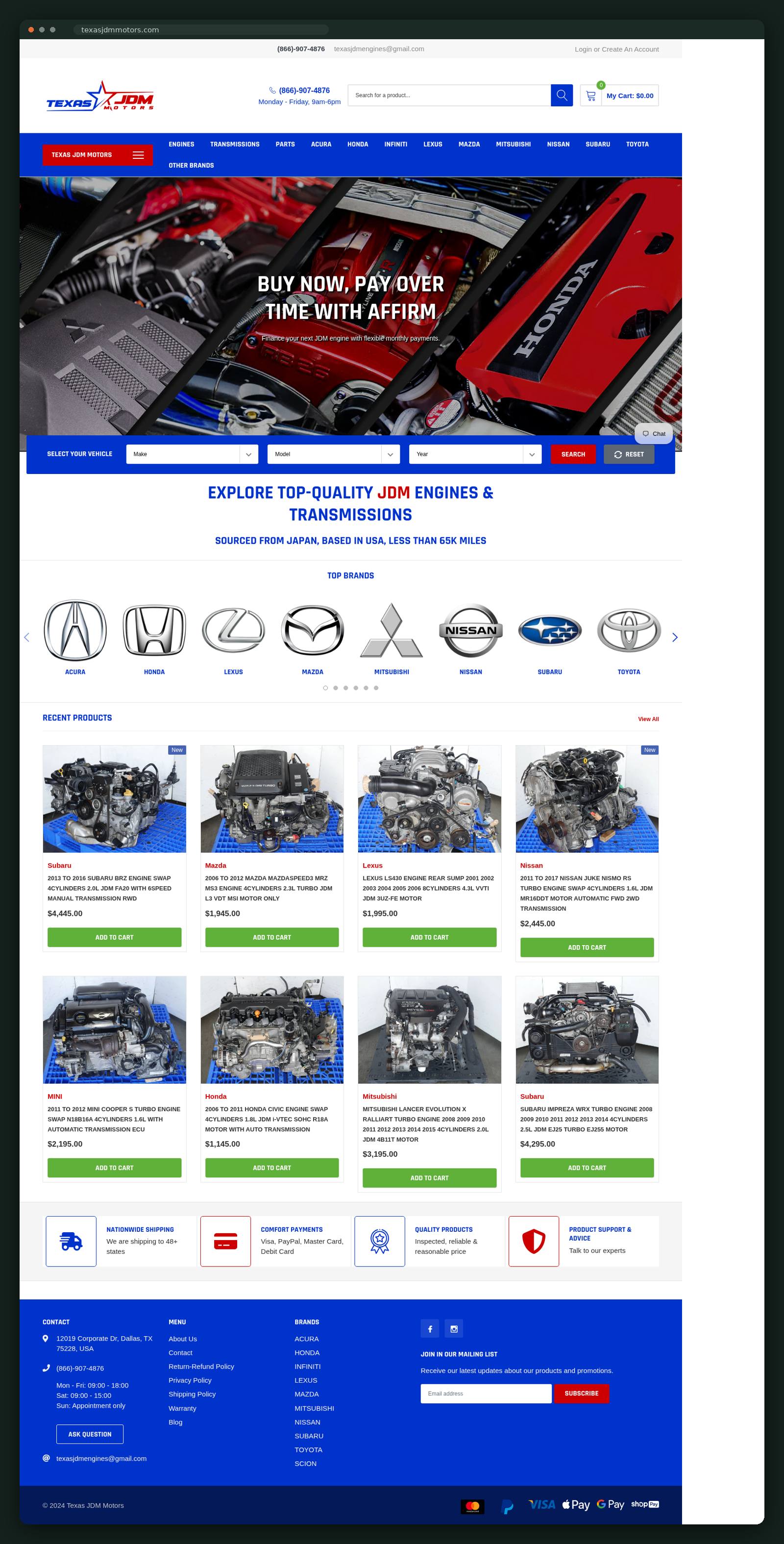 Texas JDM Motors website — screen 1