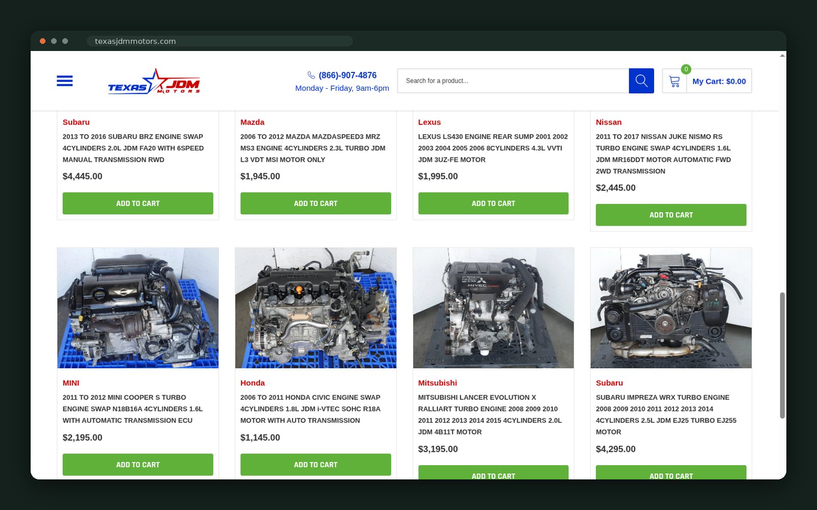 Recent engine listings with prices