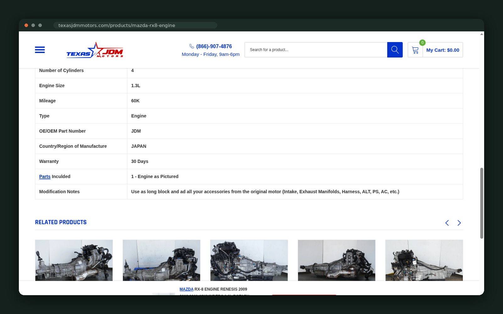 Specification table and related engines