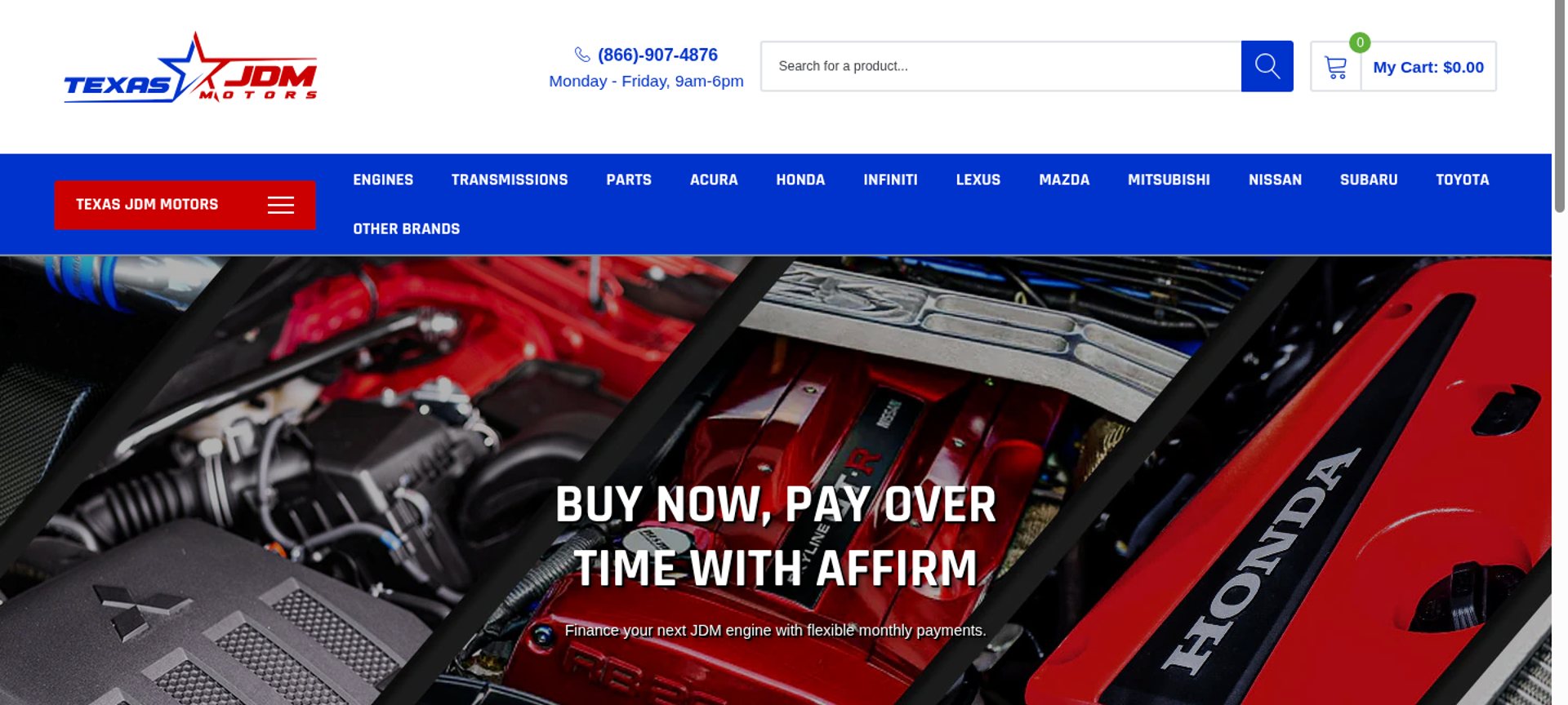 Texas JDM Motors homepage engine photography