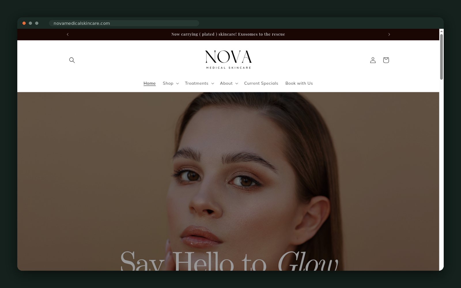 Nova Medical Skincare website — screen 1