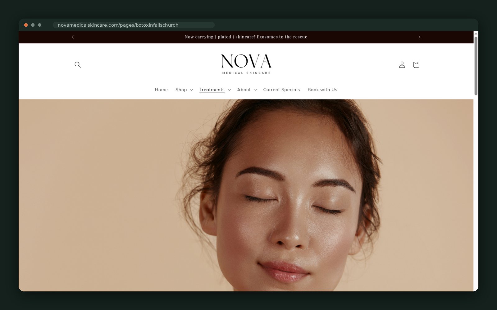 Nova Medical Skincare website — screen 2