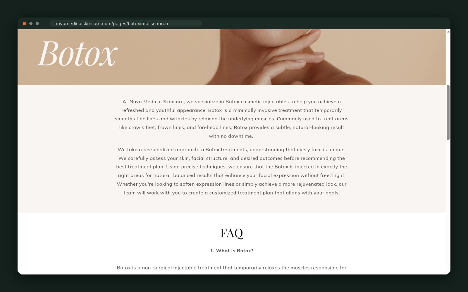 Botox page copy and FAQ