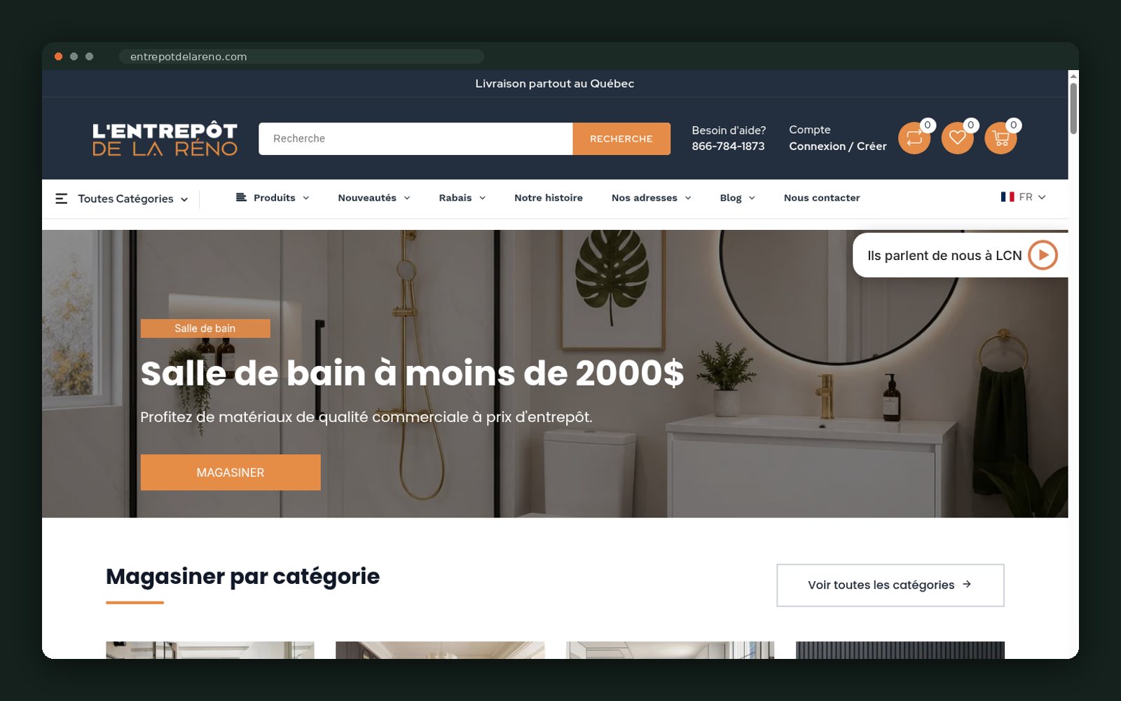 Entrepôt de la Réno website — screen 1