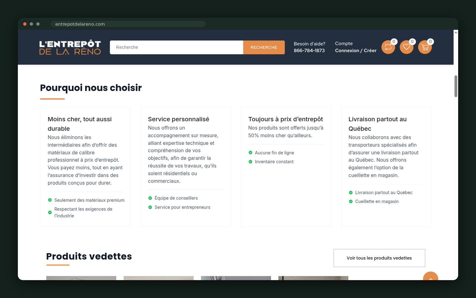 Entrepôt de la Réno website — screen 2