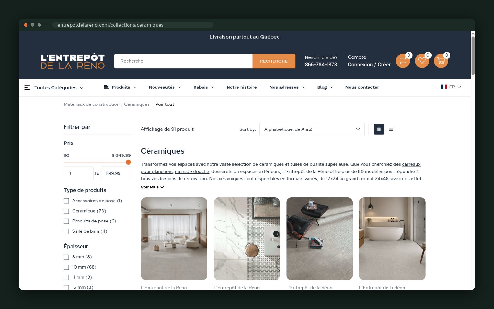 Entrepôt de la Réno website — screen 3