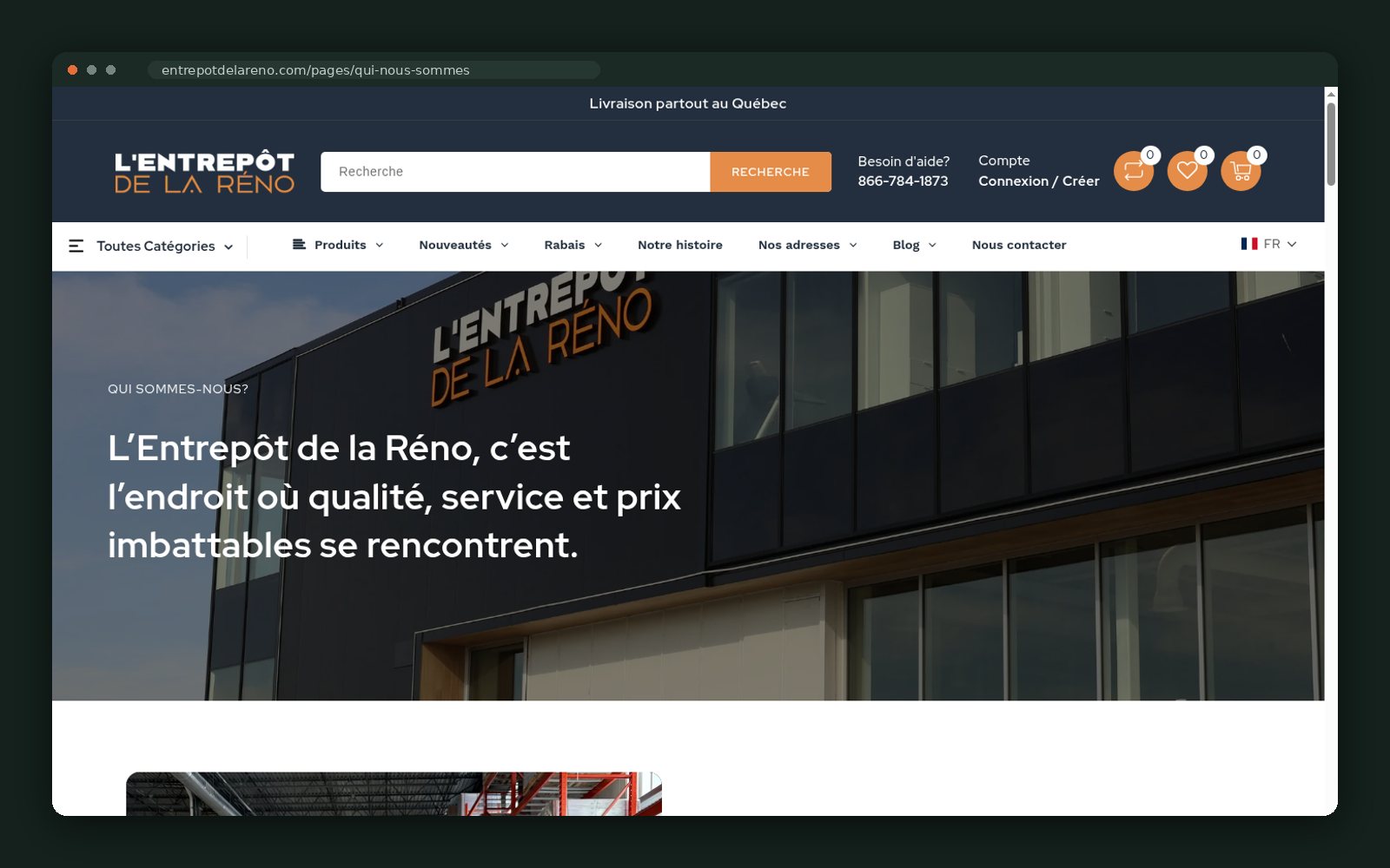 Entrepôt de la Réno website — screen 4