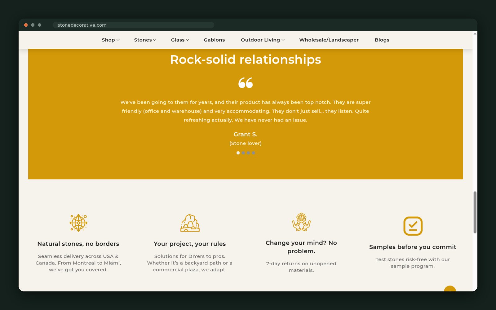 Customer testimonial and service promises