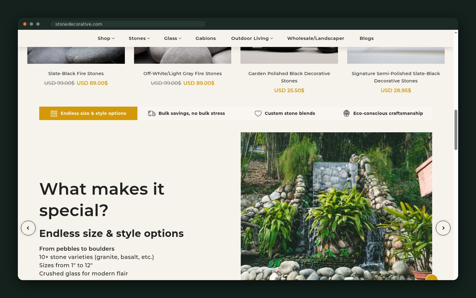 Product grid and what makes the stone special