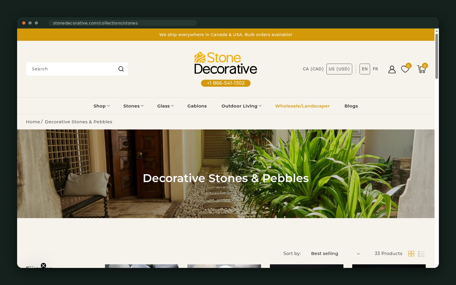 Decorative stones and pebbles collection