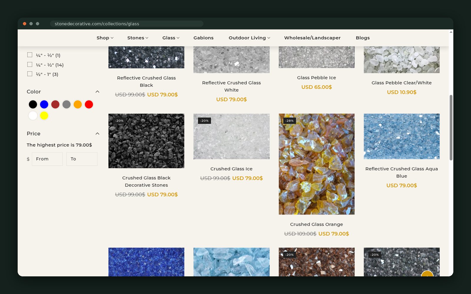 Reflective crushed glass product grid