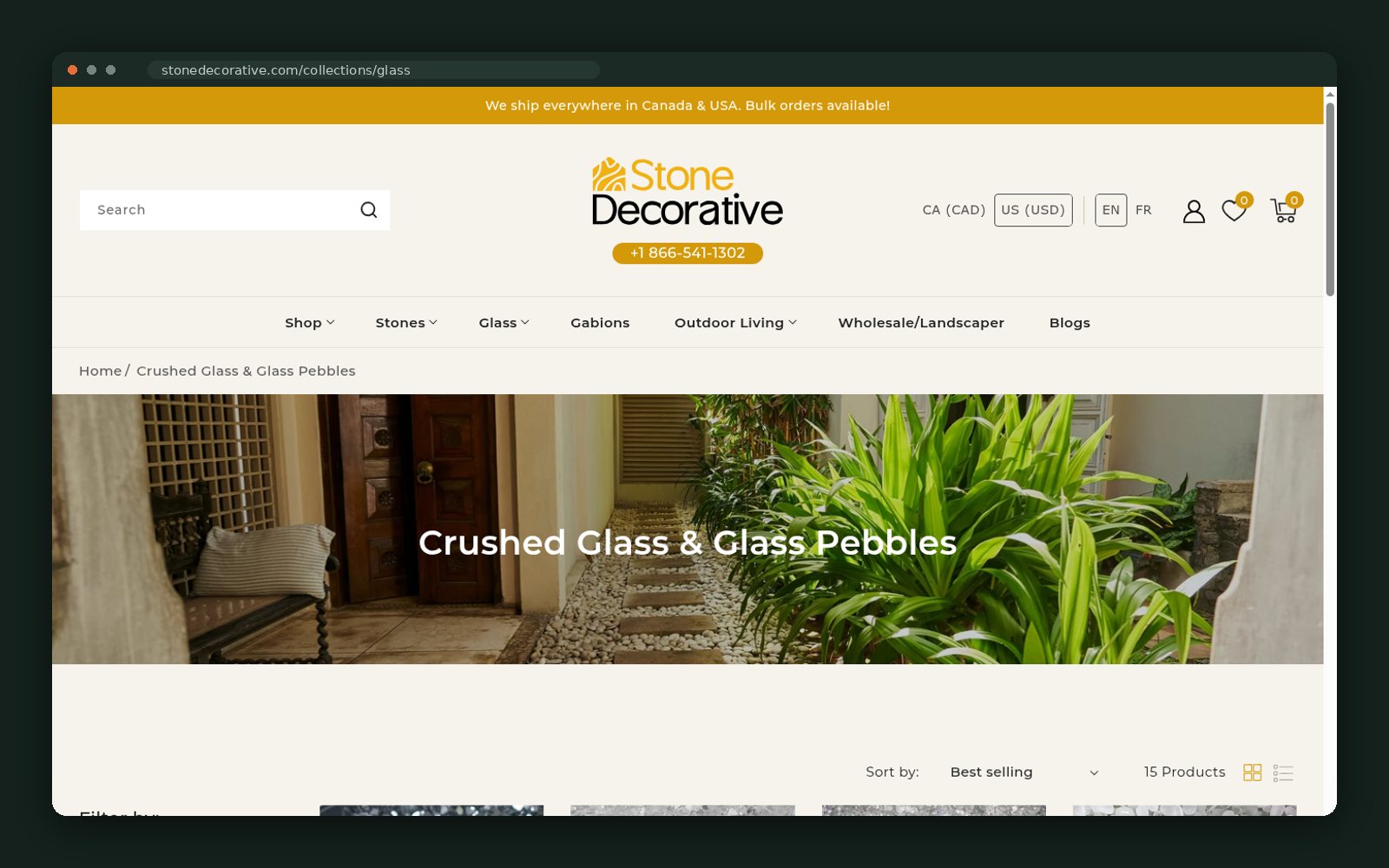 Crushed glass and glass pebbles collection
