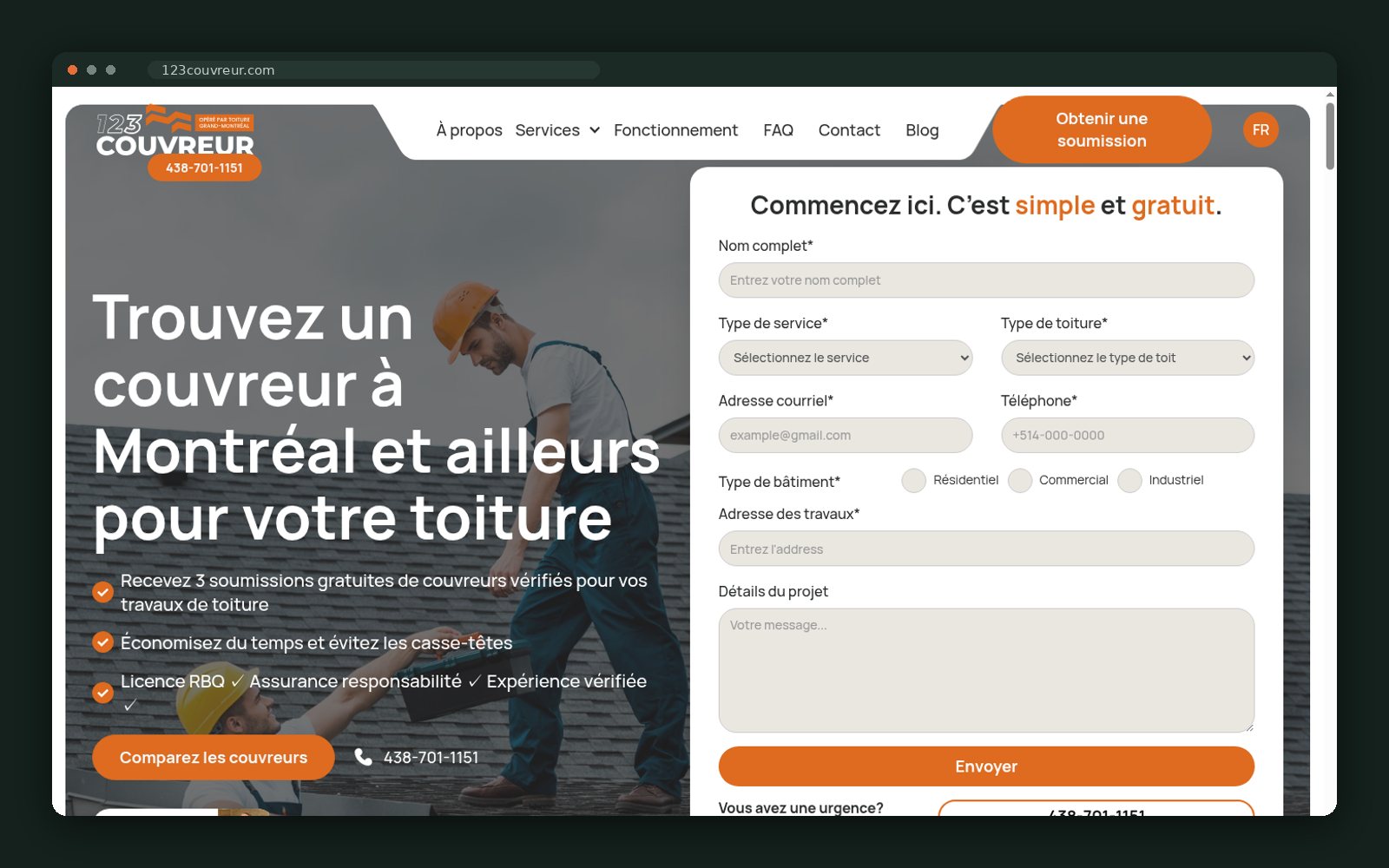 123Couvreur website — screen 1