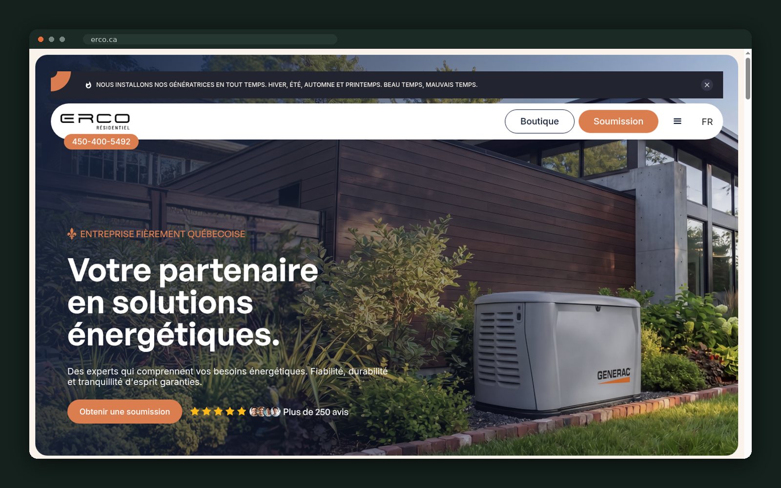 ERCO Résidentiel website — screen 1