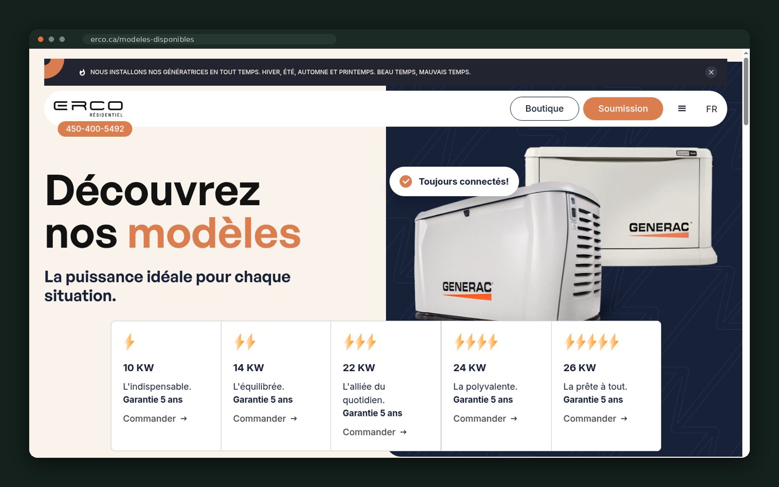 Generator model line-up with power ratings