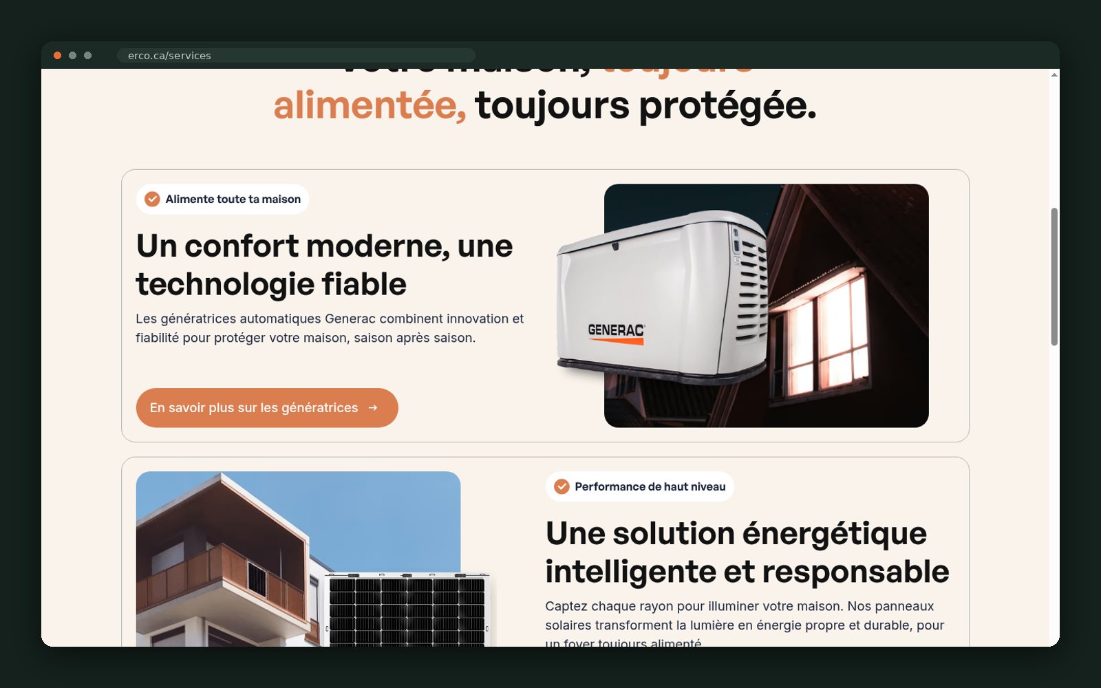 Generator section on the services page
