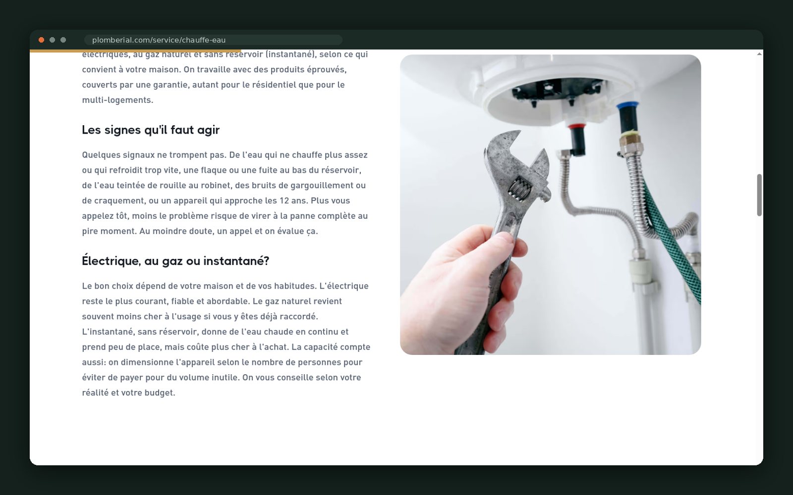 Water heater page — client testimonials