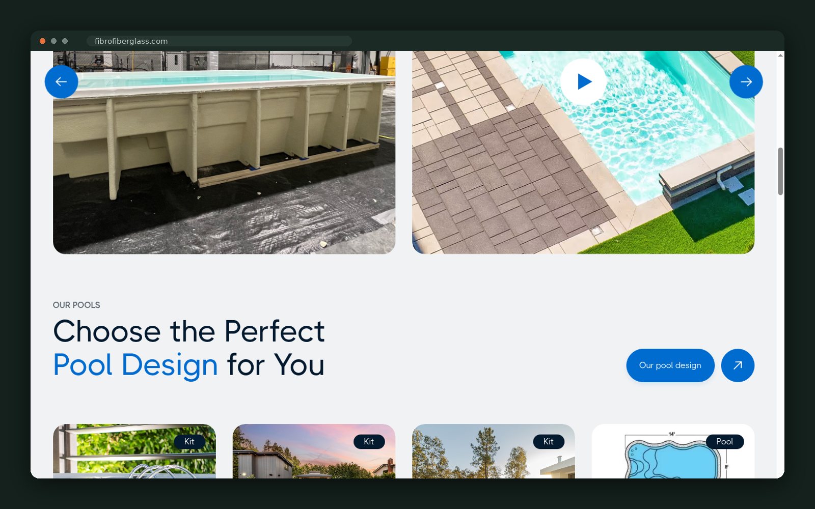Choose the pool design, with the Fibro Advantage numbers