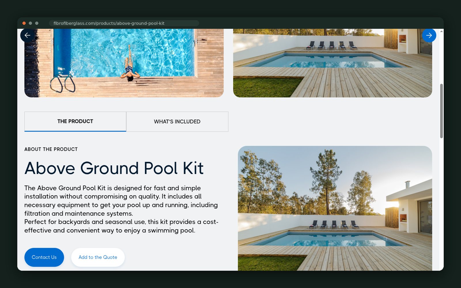 Above Ground Pool Kit detail page
