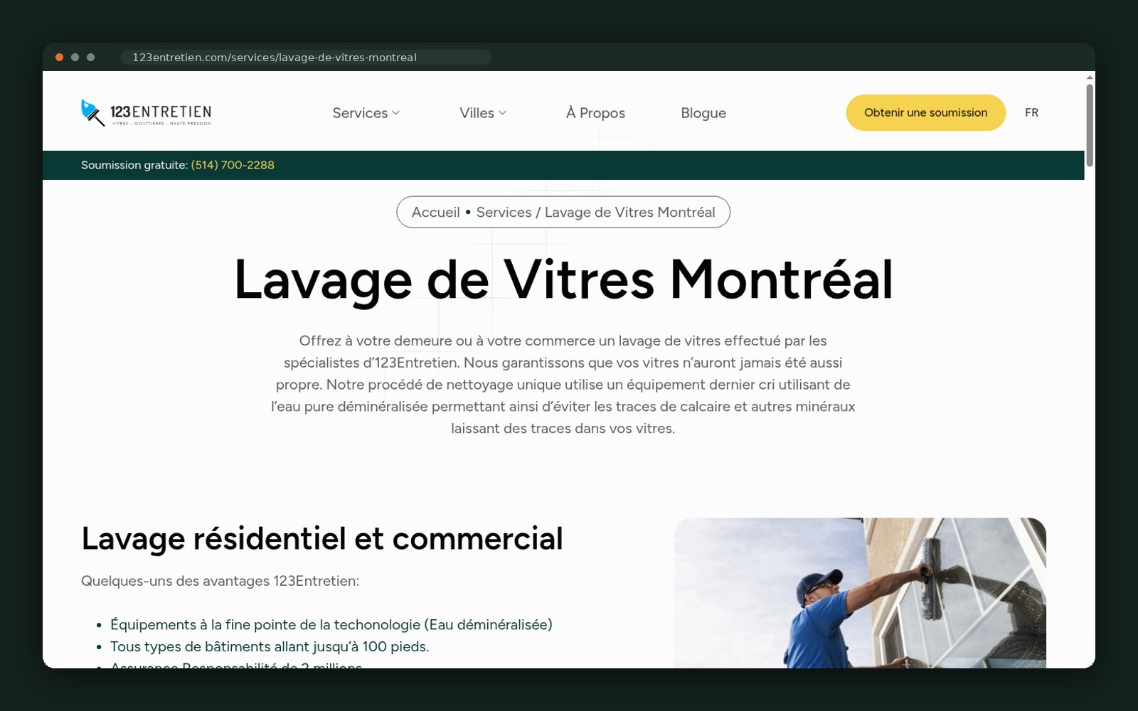 Window washing Montréal — residential and commercial