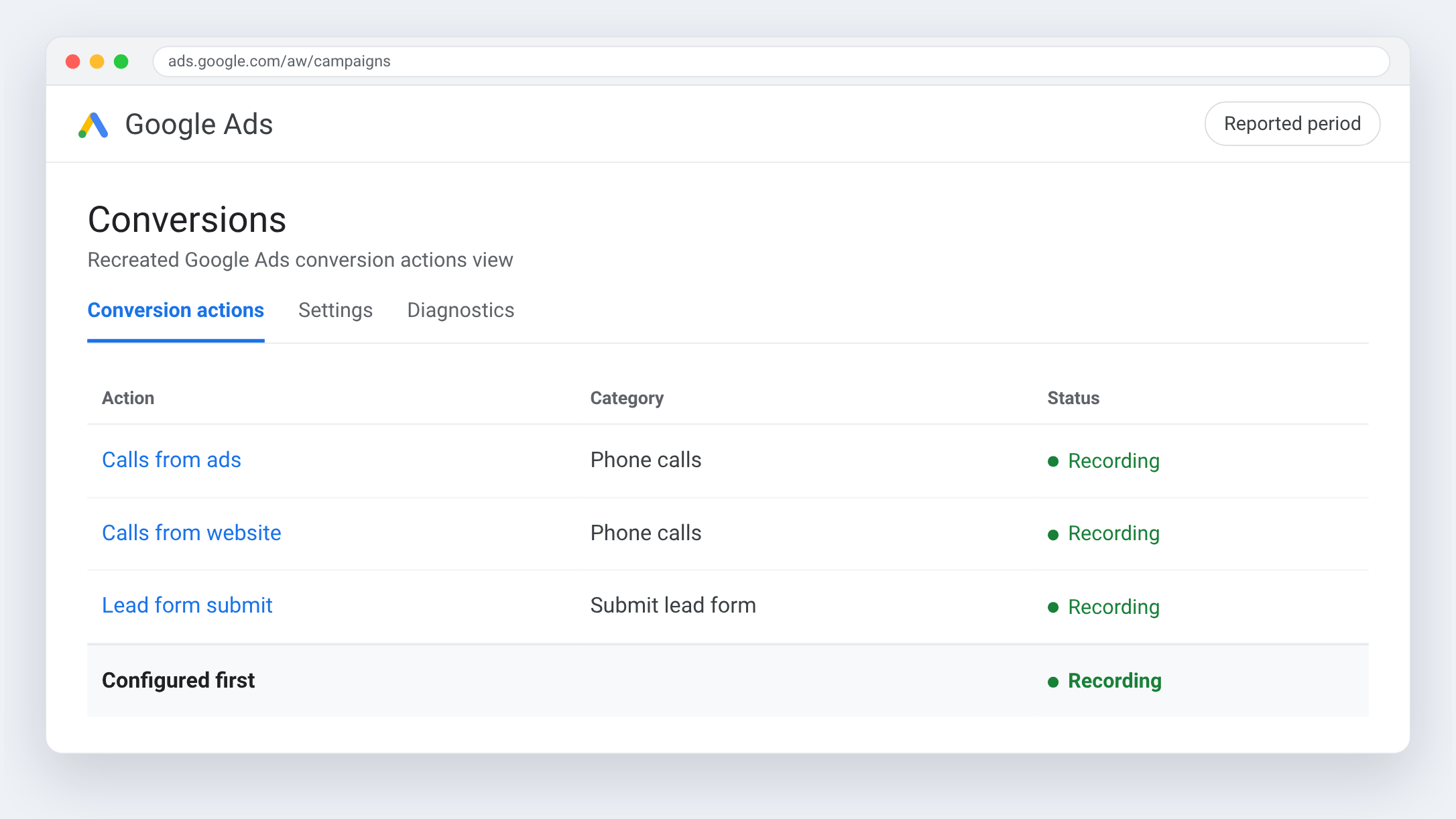 Google Ads view for ERCO — Split thank-you pages, site calls and ad calls apart