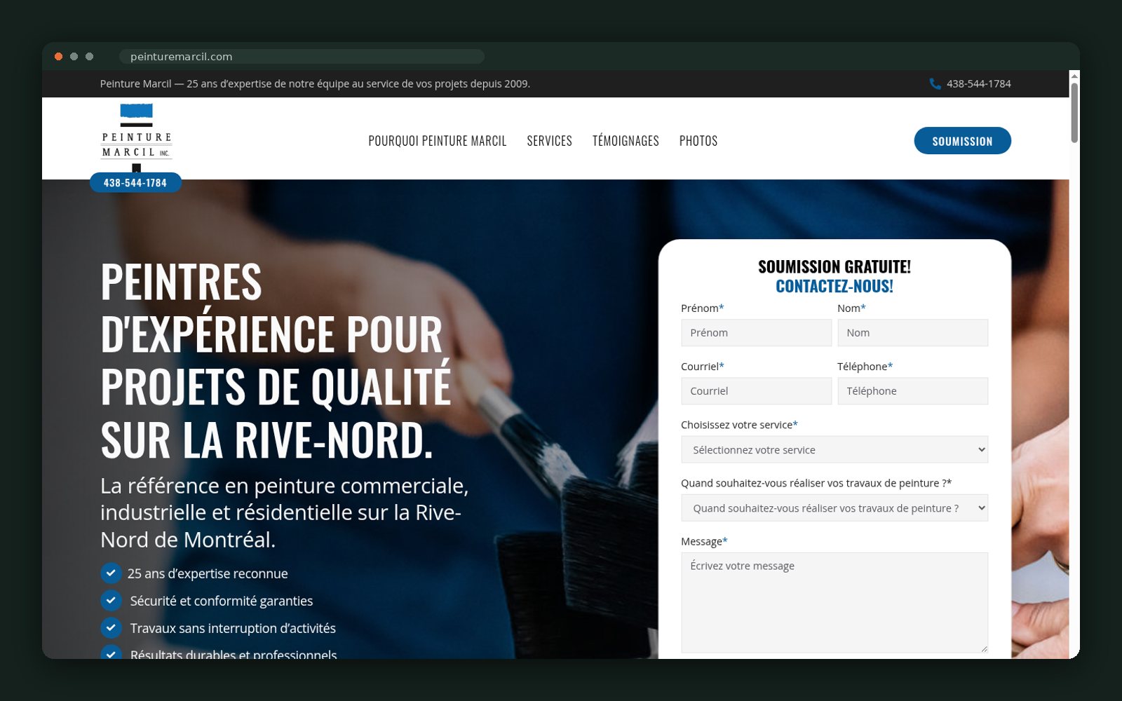 Peinture Marcil website homepage
