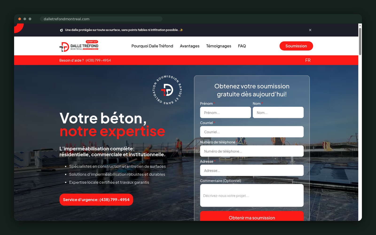 Dalle Tréfond Montréal website — screen 2