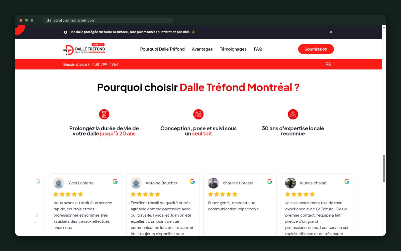 Why choose Dalle Tréfond — lifespan, single contractor, experience