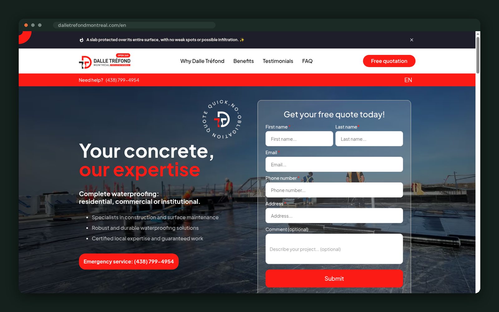 English version of the landing page