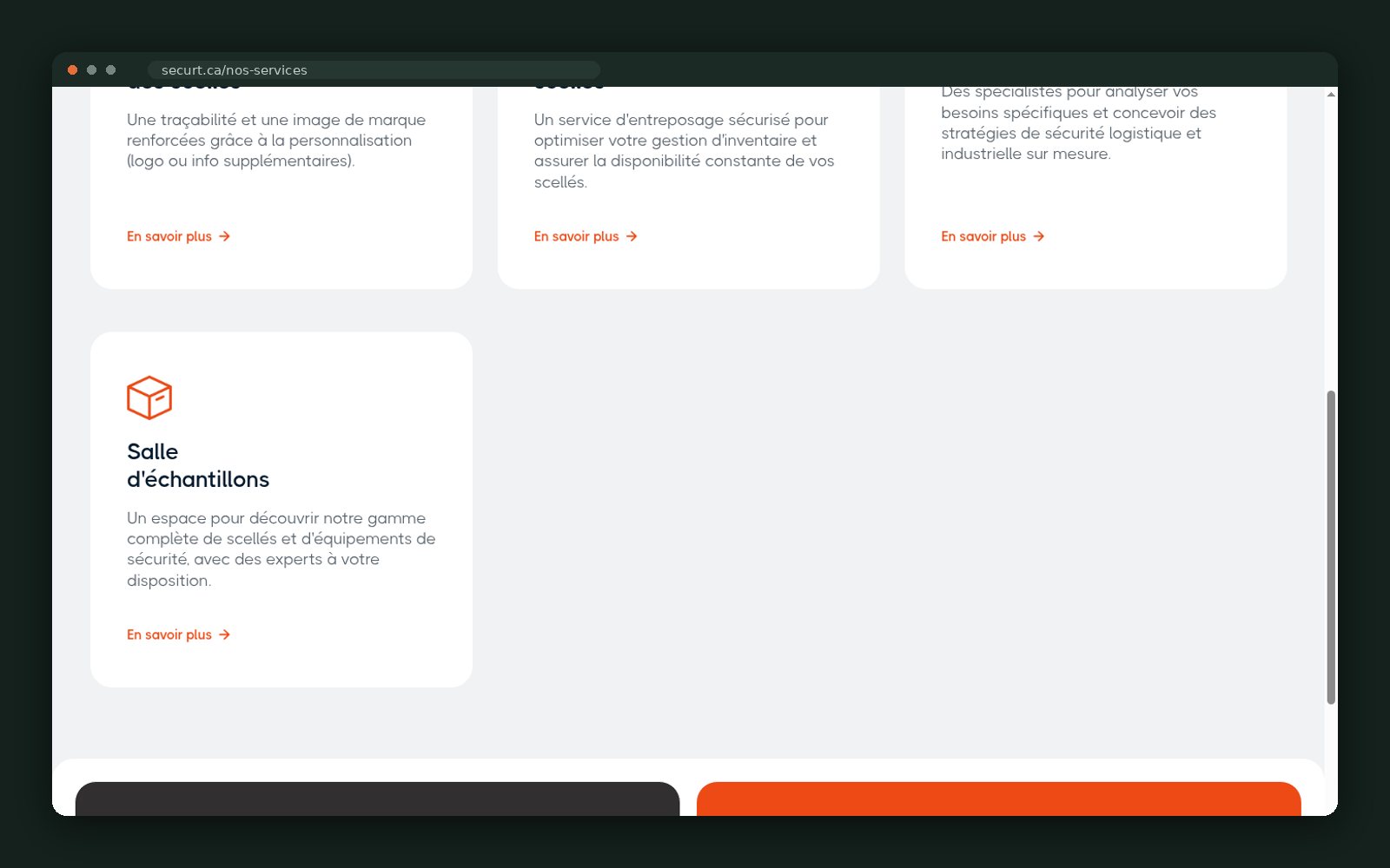 Service cards: personalisation, storage, advisory, showroom