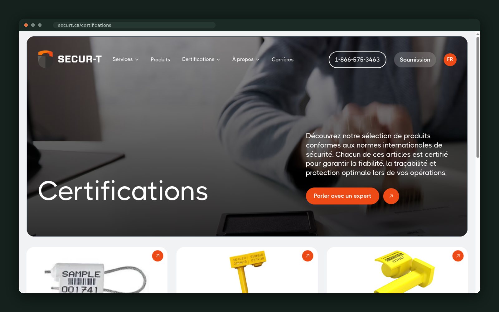 Certifications page — international standards