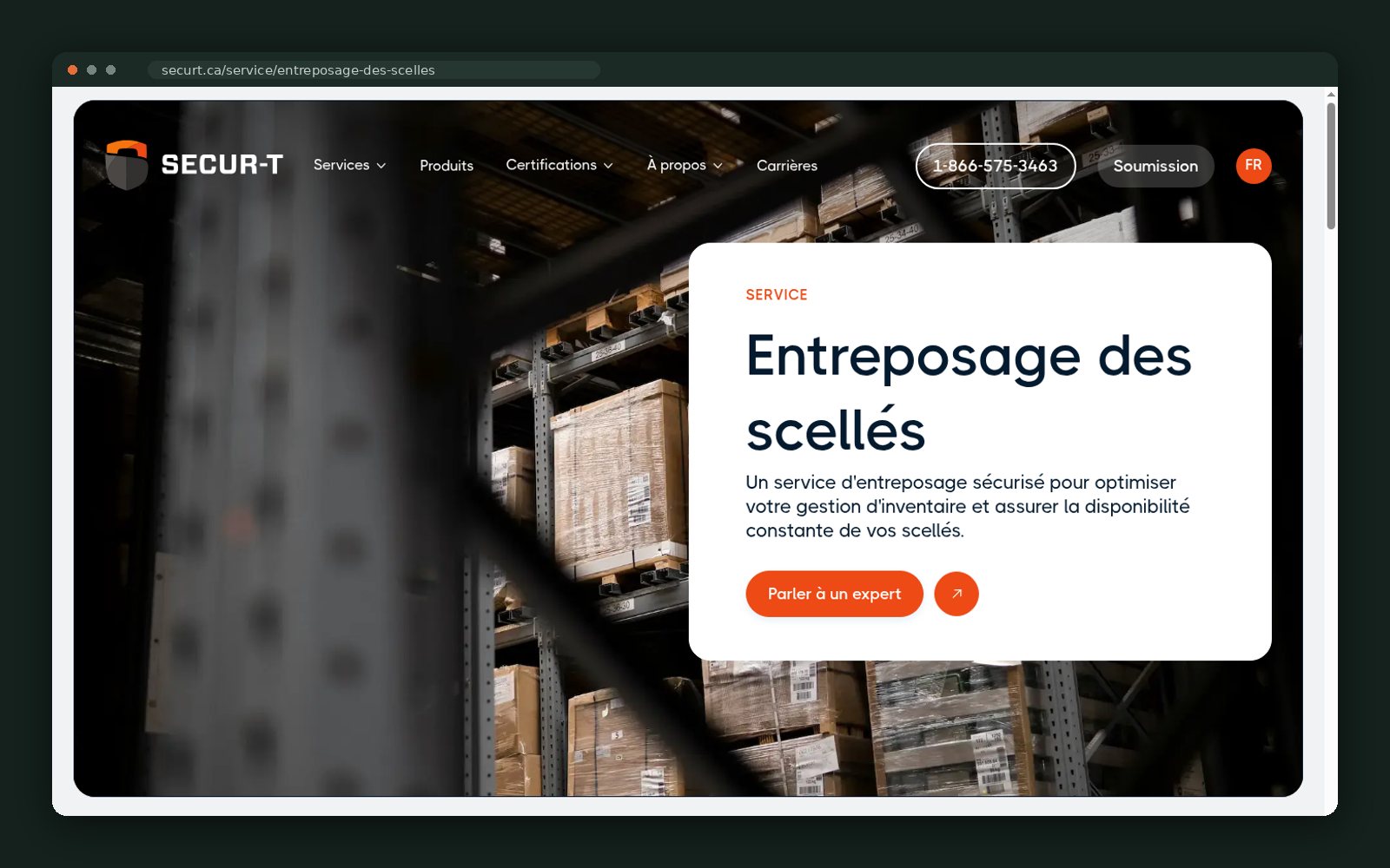 Secure seal storage service page