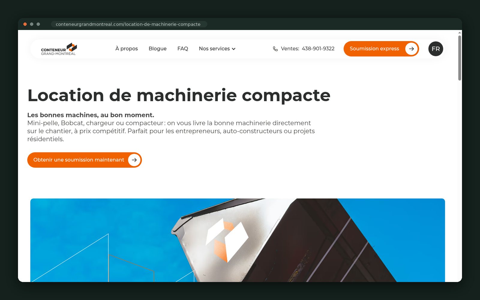 Compact machinery rental page hero