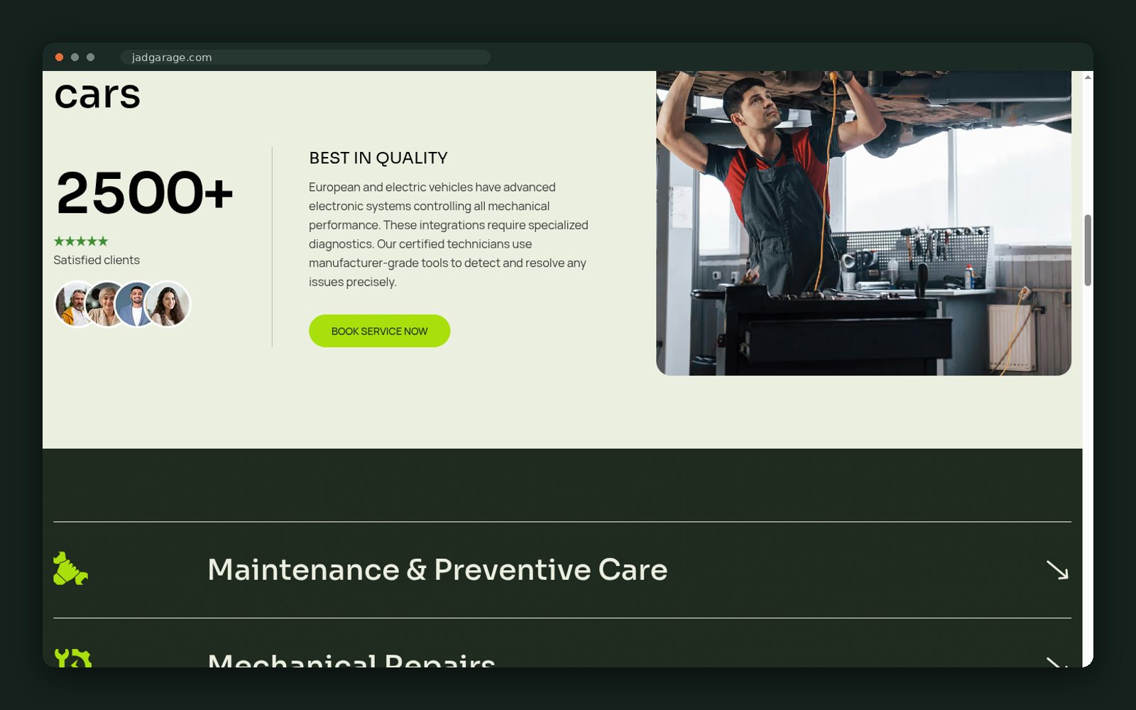 Best-in-quality block with client count and workshop photography