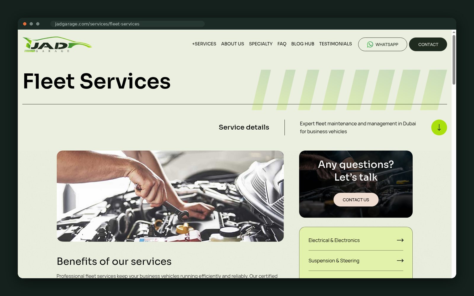 Fleet services page for business vehicles