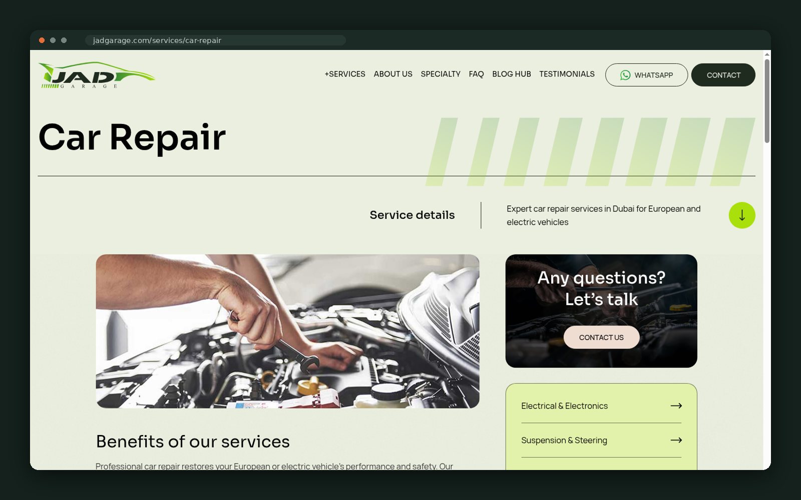 Car repair service page