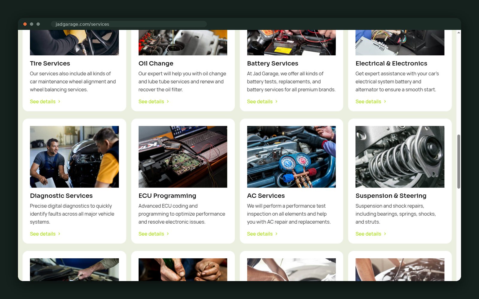 Full service grid with photography per service