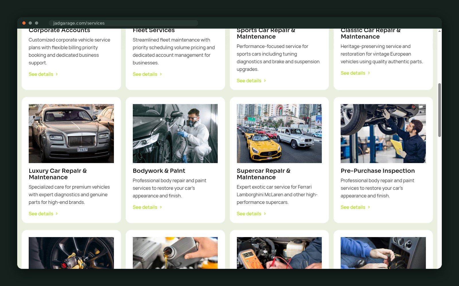 Corporate, fleet, sports and classic car service cards